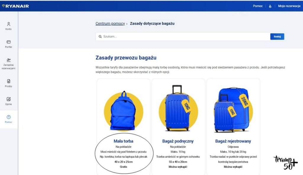 Bagaż podręczny w samolocie Ryanair