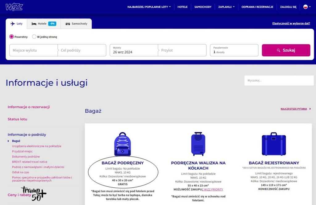 Bagaż podręczny w samolocie WizzAir