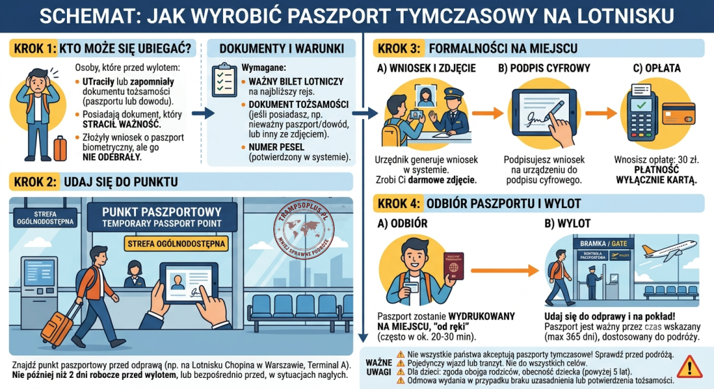 Schemat jak wyrobić paszport tymczasowy na lotnisku